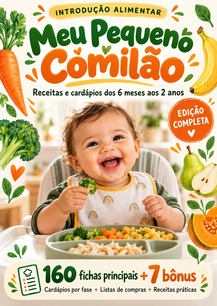 Capa do Meu Pequeno Comilão, edição completa: receitas e cardápios dos 6 meses aos 2 anos, 160 fichas principais e 7 bônus