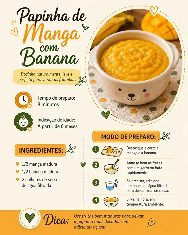 Ficha I01 do PDF, 1 de 11: Papinha de manga com banana, a partir de 6 meses