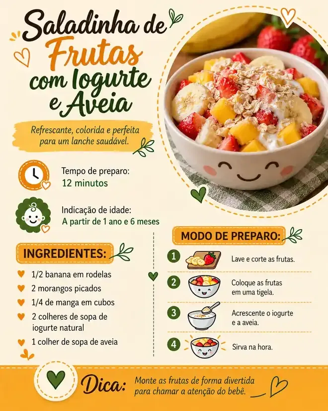 Ficha I11 do PDF, 11 de 11: Saladinha de frutas com iogurte e aveia, a partir de 1 ano e 6 meses